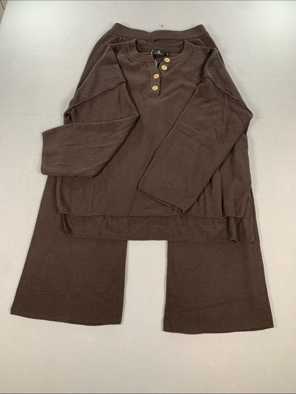 Cozy Brown Waffle Henley lounging Top and Bottom set